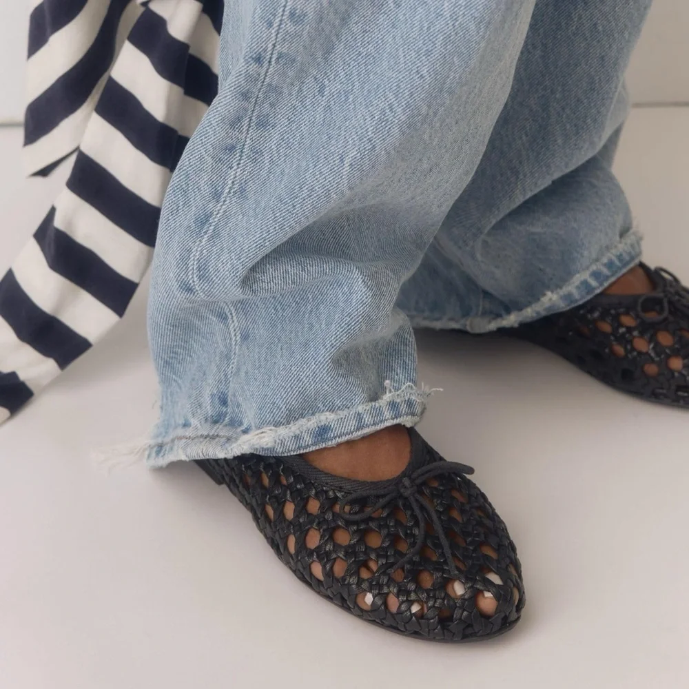 Anthropologie Pilcro Woven Leather Ballet Flats Black New